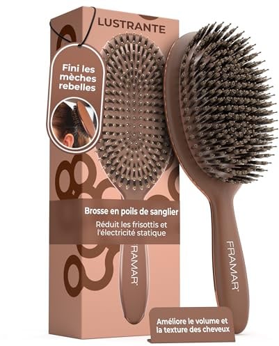 FRAMAR Wildschweinborsten Bürste Damen - Haarbürste Wildschweinborsten, Naturhaarbürste Damen, Sleek Bürste Haare, Haarbürste Naturborsten, Boar Bristle Brush, Haarbürsten,Hair Brush –Schokolade