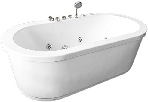 WHIRLPOOL BADEWANNE Freistehende RIO 185 x 95 cm h 64 weiß - 10 Whirlpooldüsen - Armaturen enthalten