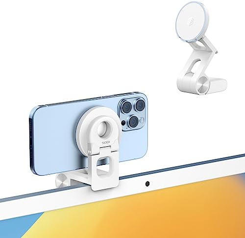 SODI Continuity iPhone Kamera für MacBook,iPhone 17/16/15/14/13/12, iMac, Studio Display, Phone Webcam Halterung mit Tilt Einstellbar, Durchgangskamerahalterung für Desktop-Monitore Schreibmischsicht