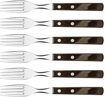 Tramontina Steakgabel, Pizzagabel, 6-teiliges Set, Rostfreier Edelstahl, Holzgriff Braun, FSC-zertifiziert, Spülmaschinenfest