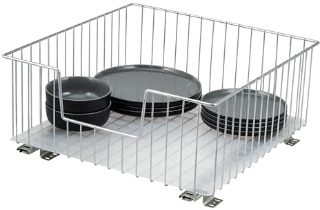bremermann Schrank-Korbauszug 50 cm Breite mit Einlegeboden, Küchenschublade zum Nachrüsten, Vollauszug mit Teleskop-Schienen, Schrankauszug ideal für Küche, Bad & Schlafzimmer, aus Metall (Chrom)
