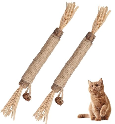 2 Stück Katzenminze Sticks,Katzen Kauhölzer Sticks | Natürlich Katzensticks Kausticks für Katzen Zahnreinigung Zahnpflege & Gegen Mundgeruch