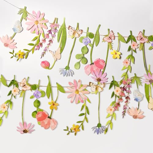 SUNBEAUTY Blumen Girlande Wildblume Deko Banner Blumen in Vielen Farben Banner für Babyzimmer Gartenparty Deko Frühling Sommerdeko Kindergeburtstage Hochzeit Babyparty