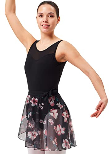 tanzmuster Ballett Wickelrock Damen - Karlotta - feiner, elastischer Netzstoff - Wickelband aus Lycra - schwarzer Ballettrock - Ballettkleidung für Erwachsene
