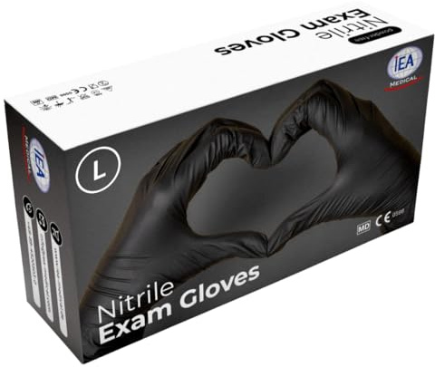 IEA Medical Nitrilhandschuhe L Schwarz 100 Stück, Einweghandschuhe, Reißfest, Untersuchungshandschuhe, Latexfreie Handschuhe, Einmalhandschuhe