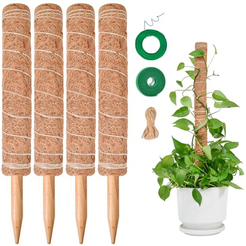 4 Stück 40CM Moosstab Monstera, SproutMaven Verlängerba Monstera Rankhilfe für Pflanzen, Kokos Pflanzenstab Monstera Moss Pole für Garten Kletterpflanzen Zimmerpflanzen