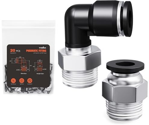 TRILINK 1/4 OD x 1/4 NPT Pneumatik Steckverbinder Set – 20 Stück Druckluft Steckverbinder: Gerade & Winkel, Schnellsteckverbinder für Kompressor, Pneumatik Systeme, Luftschlauch