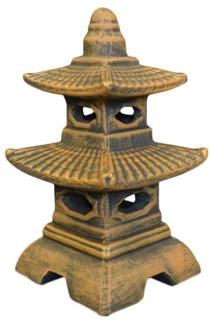 gartendekoparadies.de Japanische Pagode mit acht Fenstern exklusiv Steinlaterne, H. 40 cm, 11 kg, Gold, frostsicher aus Steinguss für Außenbereich