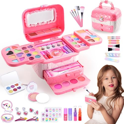 Hapikids Kinderschminke Geschenke Mädchen 3-10 Jahre,Schminke Kinder Spielzeug ab 3 -8 Jahre Kinderschminke Set Geburtstagsgeschenk für Mädchen Schminkkoffer Geschenke
