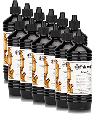 12 x 1 Liter Petromax Petroleum | Paraffinöl Flasche Alkan für Lampen, Lampen, Lichter