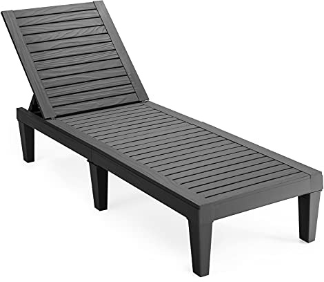 GIANTEX Sonnenliege Gartenliege Holzoptik, Relaxliege Kunststoff Liege mit 5-stufig Verstellbarer Rückenlehne, Terrassenliege Strandliege bis 180 kg belastbar, Liegestuhl 190x57,5x29 cm (Schwarz,1)