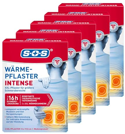 SOS Wärme-Pflaster INTENSE | extra starke XXL Wärmepflaster | löst verkrampfte Muskeln + Rücken Verspannungen | Rückenschmerzen 5x2 Wärme Pads