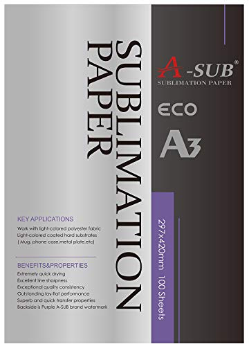 A-SUB Sublimationspapier A3, 297x420mm, 100 Blatt, kompatibel mit EPSON, SAWGRASS, RICOH, Brother Sublimationsdruckern