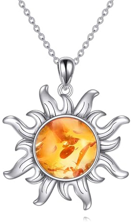 AXELUNA Vintage Sonnen-Bernsteinkette, Sonnenanhänger aus 925er Sterlingsilber, energetischer spiritueller Schmuck für Damen und Herren, böhmisches Retro-Geschenk für Ihn/Sie