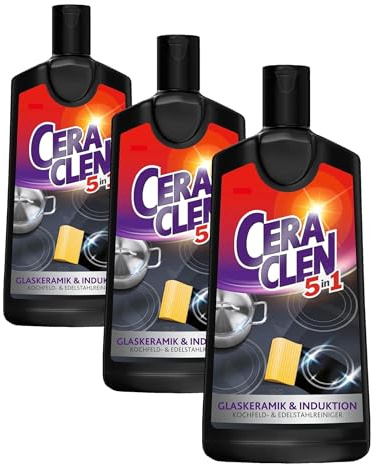 Ceraclen Reiniger & Pfleger für Glaskeramik- und Induktionskochfeld sowie Edelstahl – Reinigung, Glanz & Pflege – 1 x 200 ml (Packung mit 3)