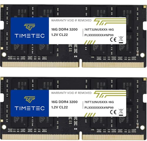 Timetec 32GB KIT (2x16GB) DDR4 3200MHz (PC4-3200AA) PC4-25600 SODIMM – Non-ECC ungepuffert, 260-polig, 1,2V CL22, Speichermodul für Laptops, Mini-PCs und All-in-One-Computer.