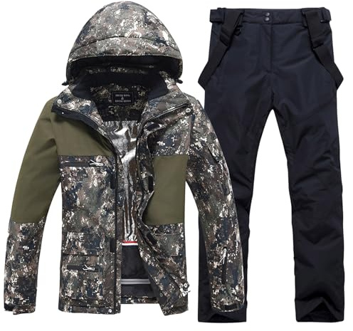 HOUZONIY Herren Skianzug Set Herren Schneeanzug Warmer Winddichter 2-Teiliger Schneeanzug(359+Schwarz M)