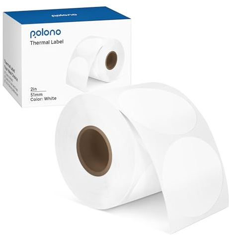 POLONO 2（50mm） Farbkreis Direktthermoetikett, Aufkleber, Selbstklebende Adresse- & Versand-Thermoetikett, Kleinbetrieb Beschriftung für DIY-Logo-Design, Code, Name, Inventar (750 Etiketten, Weiß)
