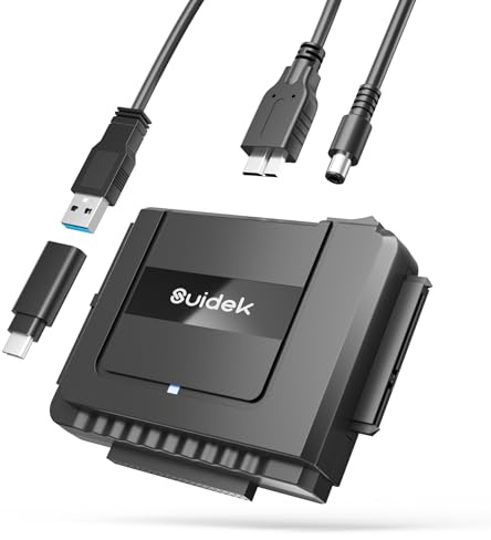 SUIDEK USB 3.0 zu SATA IDE Adapter, Externer IDE Festplatten Auslesen Adapter für universelle 2.5/35 Zoll HDD/SSD Festplatten, SATA zu USB Konverter mit 12V/2A Netzteil