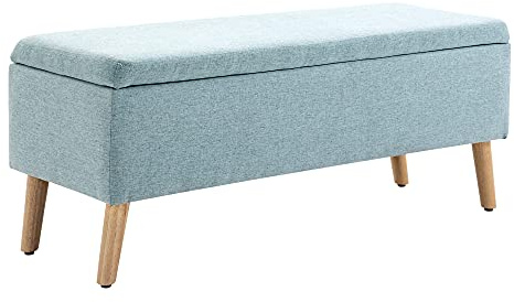 HOMCOM Sitzbank mit Stauraum Polsterbank mit Leinenoptik, Sitztruhe mit Holzbeine, Truhenbank für Wohnzimmer Schlafzimmer Flur 110 x 39 x 45 cm, Hellgrün