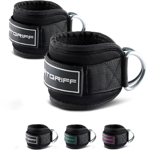 Fitgriff® Fußschlaufen V3 - für Fitness Training am Kabelzug - (2 Stück) Ankle Straps für Frauen und Männer (Black)