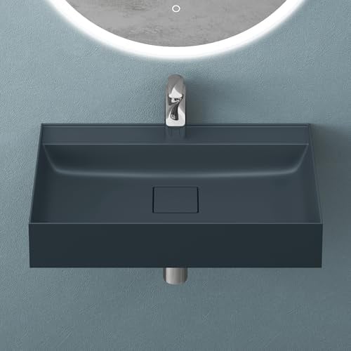 Mai & Mai Waschbecken Aufsatzwaschbecken Hängewaschbecken matt Anthrazit inkl. Ablaufgarnitur Mineralguss Rechteckig Waschplatz Breite: 50cm Colossum630