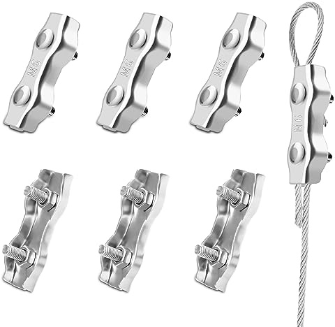 SWTYExt M6 Drahtseilklemme 6 Stück Seilklemme 6mm Duplex Klemme | Seilverbinder Duplex Klemme, Edelstahl 304, Drahtseil 6mm, Stahlseil, Wäscheleinenspanner, Markise Fixiert