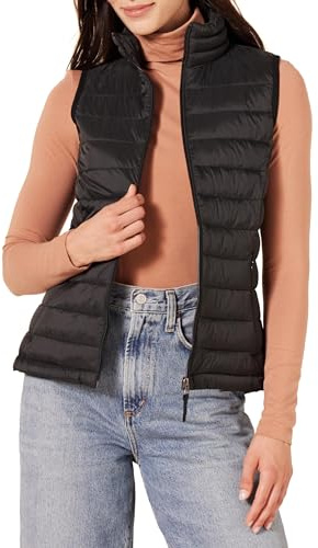 Amazon Essentials Damen Leichte wasserabweisende und packbare Steppweste, Schwarz, XL