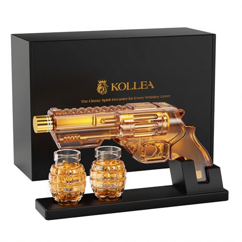 Kollea Whiskey Dekanter Set mit Granatenförmige Schussbrille, Geburtstagsgeschenke für Männer, die alles haben, Urlaubs Whiskey Geschenke für Männer, Vater, Freund & Militär Enthusiasten