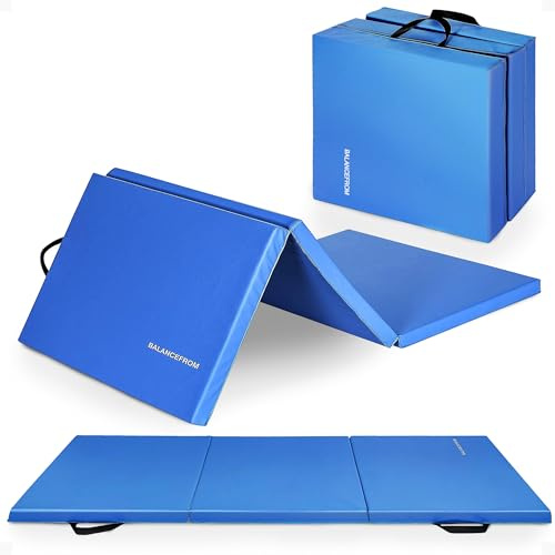 BalanceFrom 2-zoll Dicke Dreifach Faltbare Übungsmatte mit Tragegriff, Blau