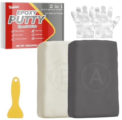 Epoxidharz Knete Grau 280g, 2 Komponenten Kunststoff Spachtelmasse, Holzkitt, Epoxid Knetmasse, Pool Reparaturknete, Fliesen Epoxidharz Keramik Reparaturset für Löcher Füllen, Lecks, Risse Reparieren