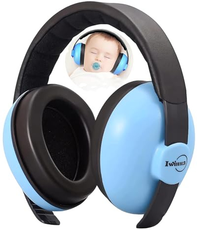 Iwinna Baby Gehörschutz Kopfhörer 0-24 Monate – Lärmschutz Ohrenschützer, verstellbar & rutschfest, druckfrei für Flugzeug, Schlafen, Feuerwerk & Alltag, Blau