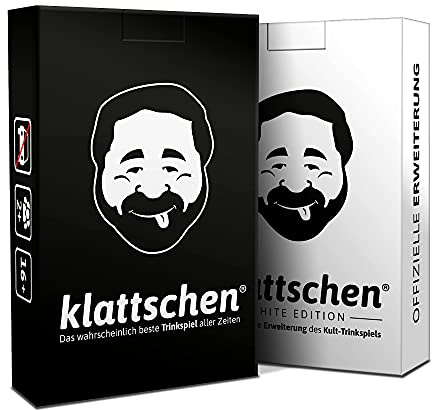 DENKRIESEN klattschen Doppelpack | Classic & White ab 16 Jahren | Zwei kompakte Kartenspiele und Trinkspiele für Partys, Geburtstage und gesellige Abende.
