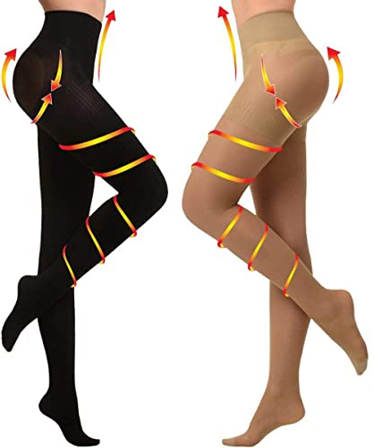YISEMEYA 2 Paar Medizinische Kompressionsstrümpfe Damen Lang,20-30 mmHg Stützstrümpfe Herren, Hohe Taille Undurchsichtig Zehenwickel Kompressionshose klasse 2Unterstützung für Krampfadern,Ödeme