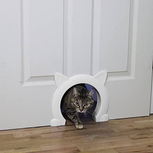 IKUSO Katzentür Innentür,Katzentür Katzenklappe Für Katzen bis zu 10 kg,Katzentunnel für Zimmertüren（weiß）