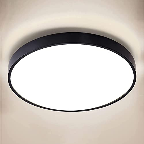 NUODIFAN LED Deckenleuchte,24W Deckenlampe,2400LM Ultra Dünn Schwarz 4000K Wasserfest IP65 Badzimmer Deckenlampe,Rund Ø28 Deckenleuchte Flimmerfreie Lampe, LED Lampen