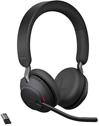 Jabra Evolve2 65 Wireless PC Headset – Noise Cancelling UC Certified Stereo Headphones with Long-Lasting Battery – USB-A Bluetooth Adapter – Black