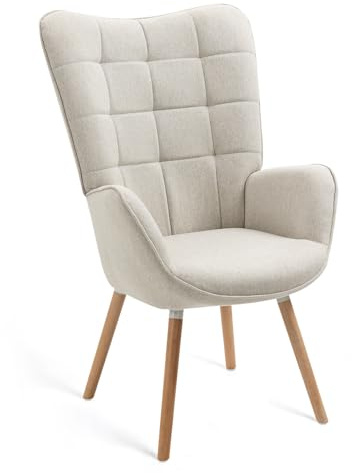 MEUBLE COSY Sessel Relaxsessel Lehnstühle Polstersessel Einzelsofa mit Holzbein Ohrensessel für Wohnzimmer Schlafzimmer Büro Vanity, Stoff, Beige