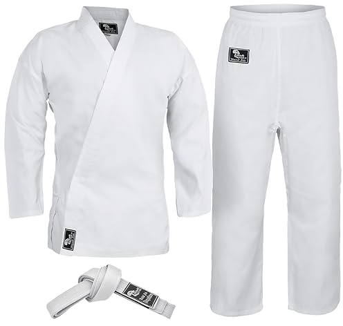 Hawk Sports Karate-Uniform für Kinder und Erwachsene, leicht, für Schüler, Karate-Gi, Kampfsport-Uniform mit Gürtel, Weiß, 000 (15,9 kg)