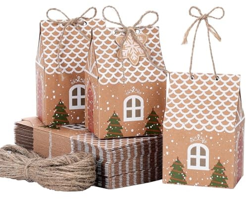 TsunNee 50 Stück Weihnachten Party Geschenkboxen, Kraftpapier Süßigkeitskästen, Mitbringsel Taschen, Papier-Treat-Boxen für Partydekorationen Adventskalender DIY