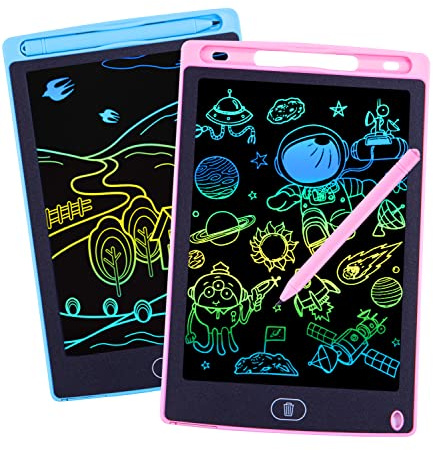 PERMUST 2 Stück LCD Schreibtafel Zeichenbrett Bildschirm 8,5 Zoll Maltafel zaubertafel Umweltfreundlich Heller Bunten Schrift Pad Lernspielzeug-Geschenk für Kinder 3-7Jahre altes Mädchen