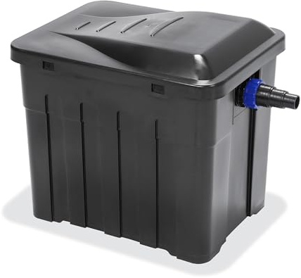 esotec Bio Teichfilter ES35 Durchlauffilter Außenfilter Filteranlage 101717 | Bis 3400l/h, 4 Filterstufen, 6 Filterbürsten, Bio-Filtergranulat, 25/32/38mm, Abm: 43x33x38cm, bis 5000l Teich, ohne Pumpe