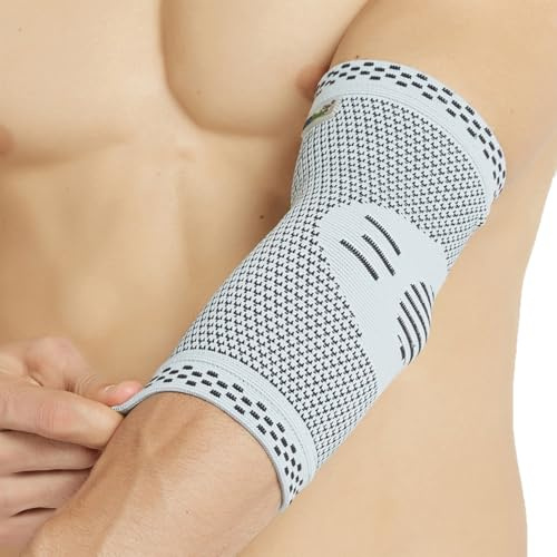 NEOtech Care Ellenbogenbandage - Bambusfaser & 3D-Strickgewebe - elastisch & atmungsaktiv - für Golf, Tennis, Sport - rechter oder linker Arm (Grau, 1 Einheit, Größe S)