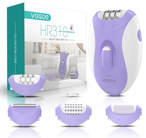 VOGOE Epilierer Damen für Haarentfernung, Epeliergerät Körper 4 in 1, HR310 | Elektrischer Kabelloser Haarentfernung für Gesicht Beine Arme Bikini, 21 Pinzetten, Lila
