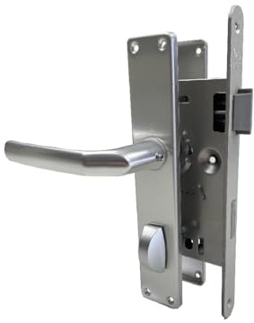WC-Tür-Schloss Set 20x235 silber abgerundet DIN Rechts mit Griffen und Blenden F1