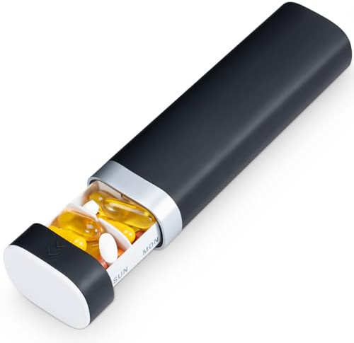 Betife Tablettenbox 7 Tage, BPA Frei Tägliche Pillendose, Wöchentliche Reise Medikamentenbox, Pillenbox für Vitamine, Medikamente, Pillen, Tabletten Organizer für unterwegs (Schwarz)