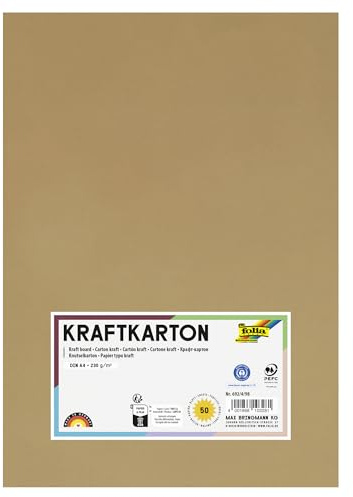 folia 692/4/98 - Kraftkarton natur, 230 g/m², DIN A4, 50 Blatt, zum individuellen Basteln und Gestalten von Grußkarten, Einladungen, Tischkarten, uvm.