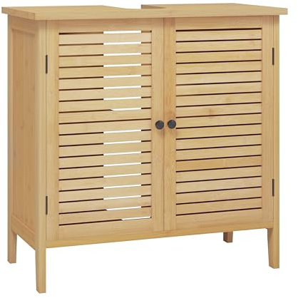 EUGAD Waschbeckenunterschrank, Badezimmer Unterschrank, aus natürlichem Material, Waschtischunterschrank, Badezimmerschrank mit 2 Lamellentüren 1 Verstellbarer Ablage, 60x60x30 cm