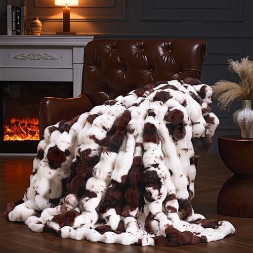 YBIKE Kunstpelz-Kuscheldecke mit Hase-Design Wurfdecke aus Blasenstoff 150x130cm, Luxuriöse Flauschige und Weiche Pelz-Sherpa Decke für Bett, Sofa, Couch (Braun Kuh)