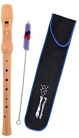 Voggy´s Holzblockflöten-Set Blockflöte Wischer Stofftasche Set für Anfänger und Fortgeschrittene (C-Sopran, deutsche Griffweise, Einfachloch, Länge: 32 cm), braun
